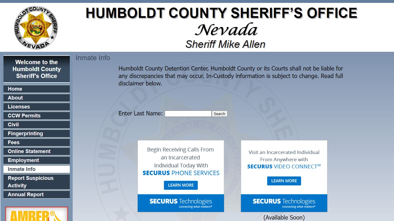 Inmate Info - HUMBOLDT COUNTY SHERIFF’S OFFICE